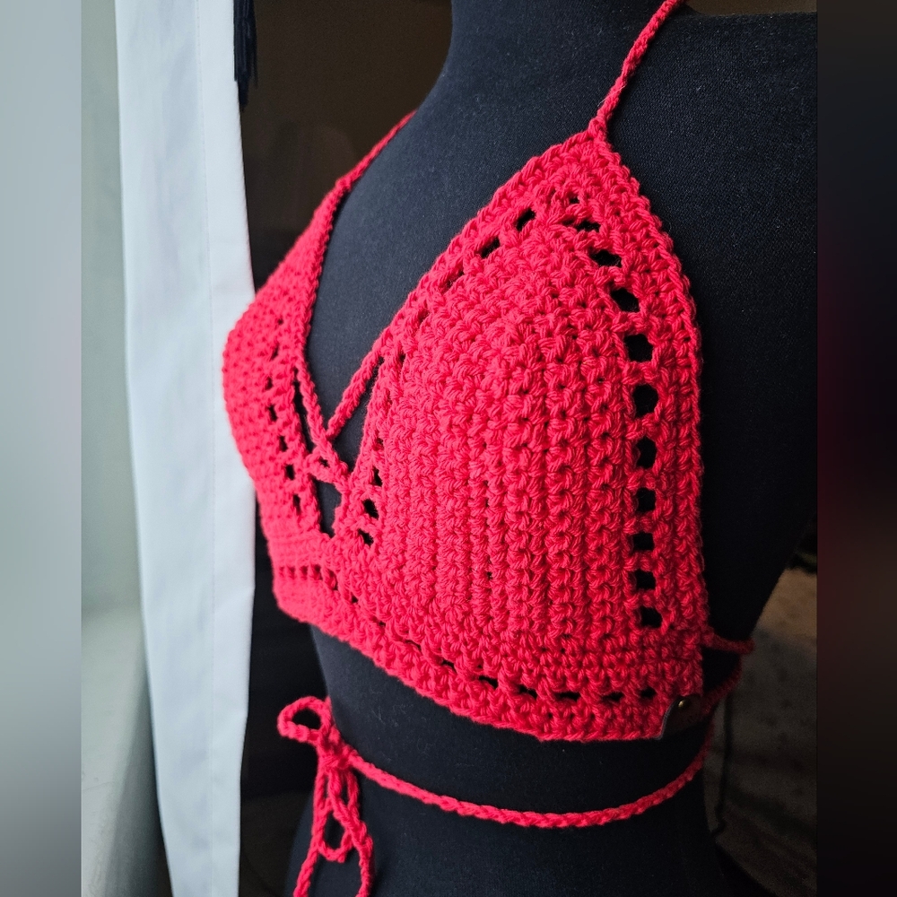 Handmade Red Crochet Bralette